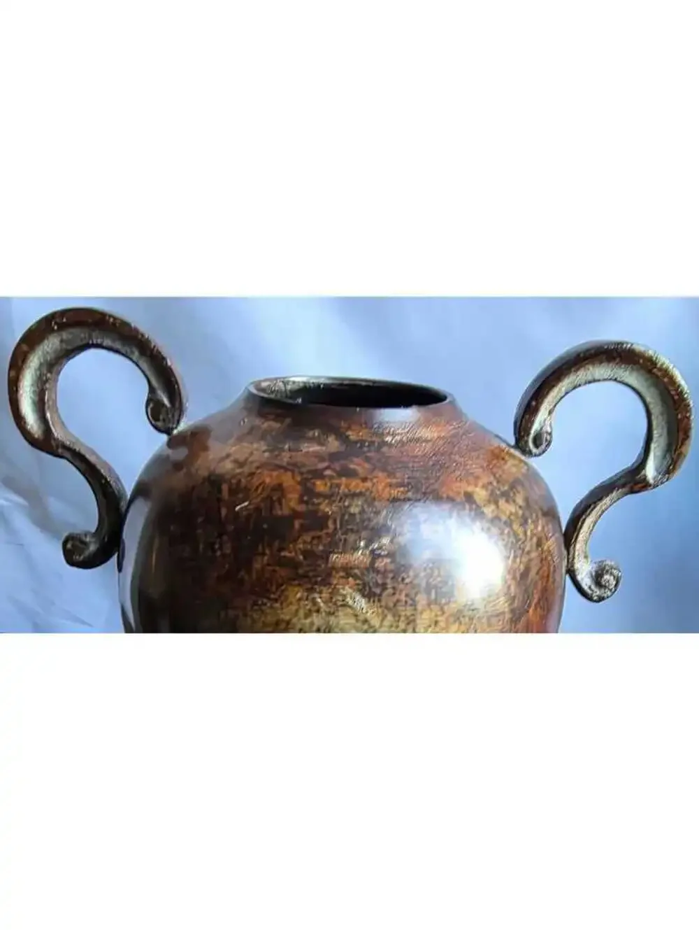 Vintage Metal Amphora Vase Scroll Handles Verdigris Rustic Urn Decor